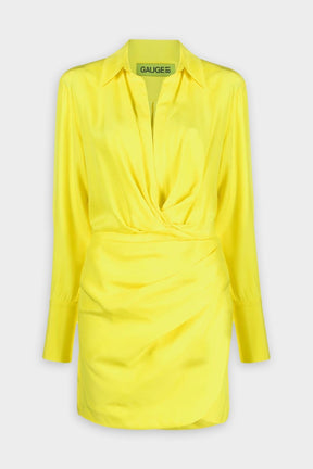 Naha Silk Short Dress in Lemon - shop-olivia.com