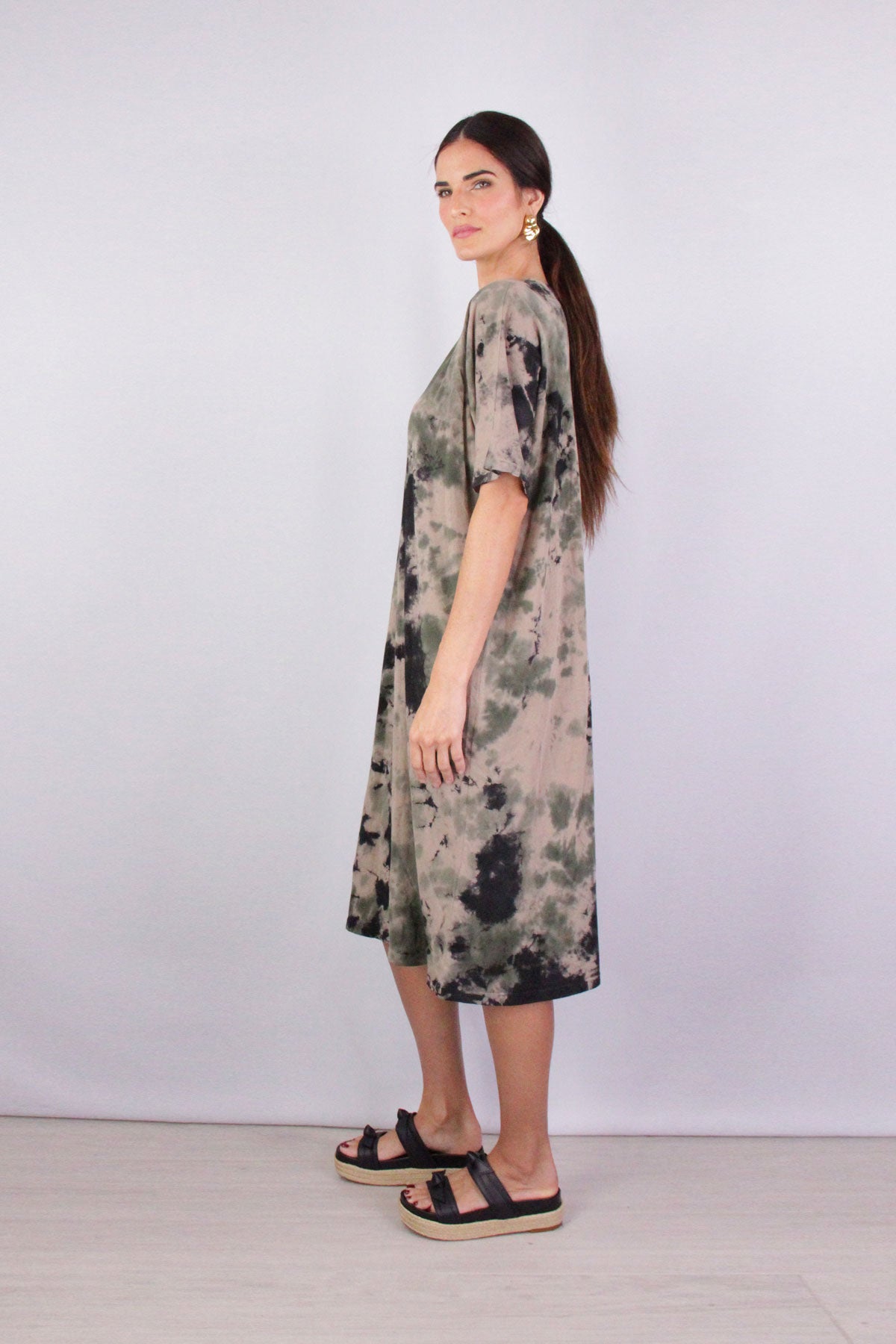 Henley Dress in Army Calico