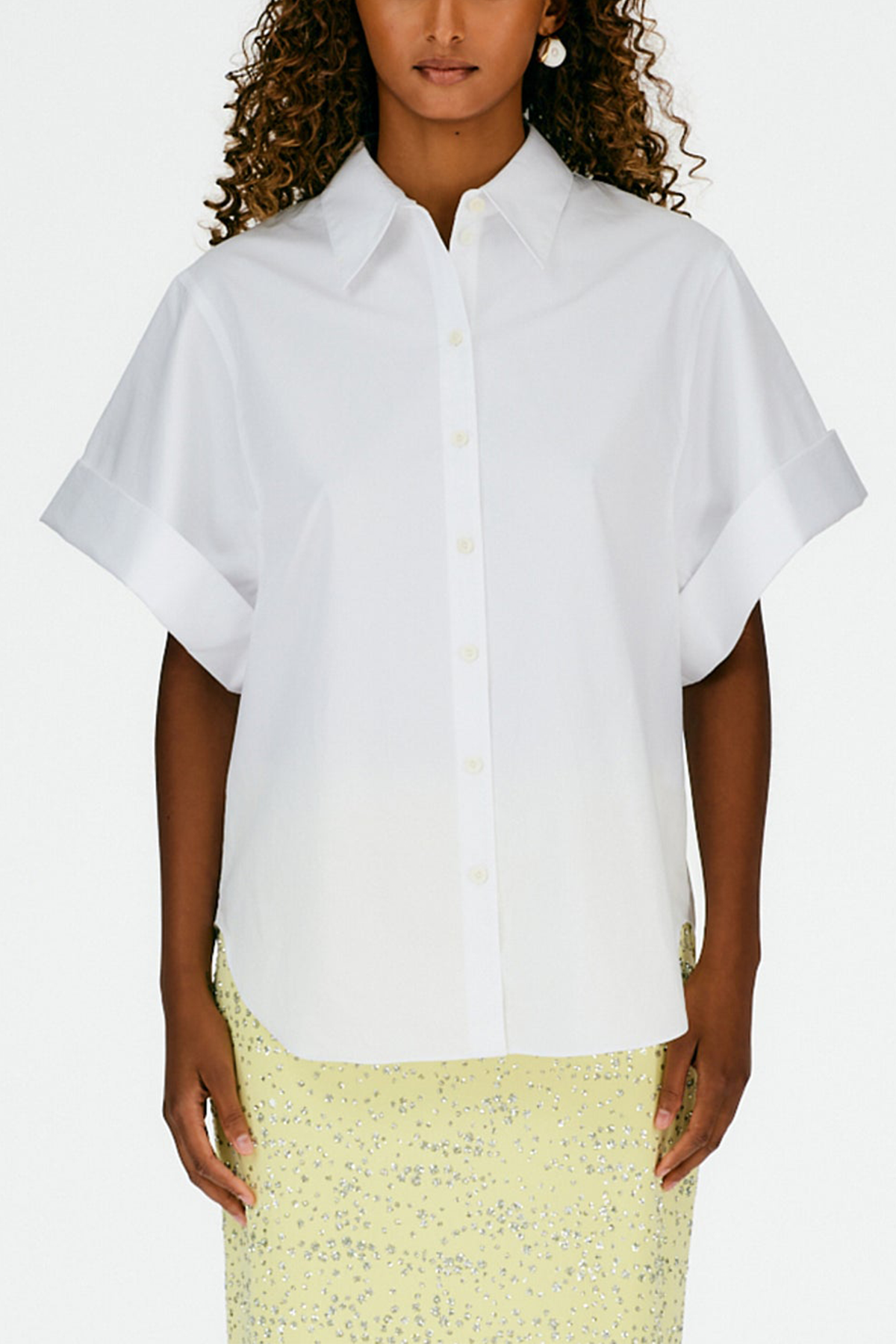 Eco Poplin Rolled Sleeve Shirt in White