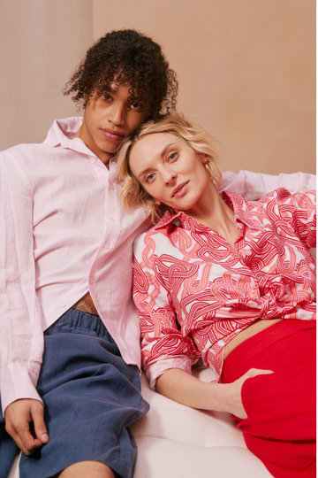 Men's Classic Shirt Pink Casual Short Navy Women's Classic Shirt Chain Print Pink Resort Pant Watermelon.png__PID:c8cea0a5-6202-40f8-8ad8-d8b26b52170d