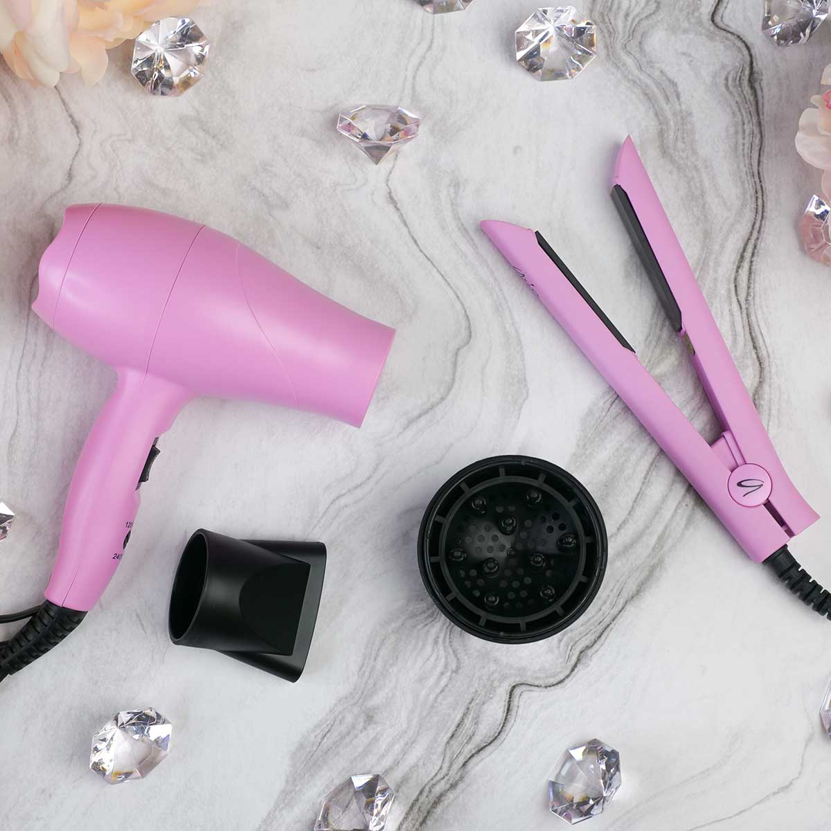 Pink Hair Tools Travel Set - Mini Blow Dryer & Hair Straightener - CANADA ONLY