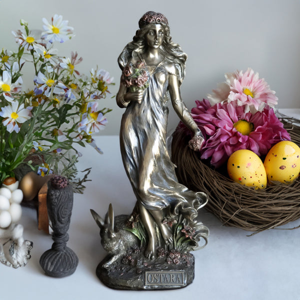 Ostara Altar with Paimted Eggs and Spring Flowers