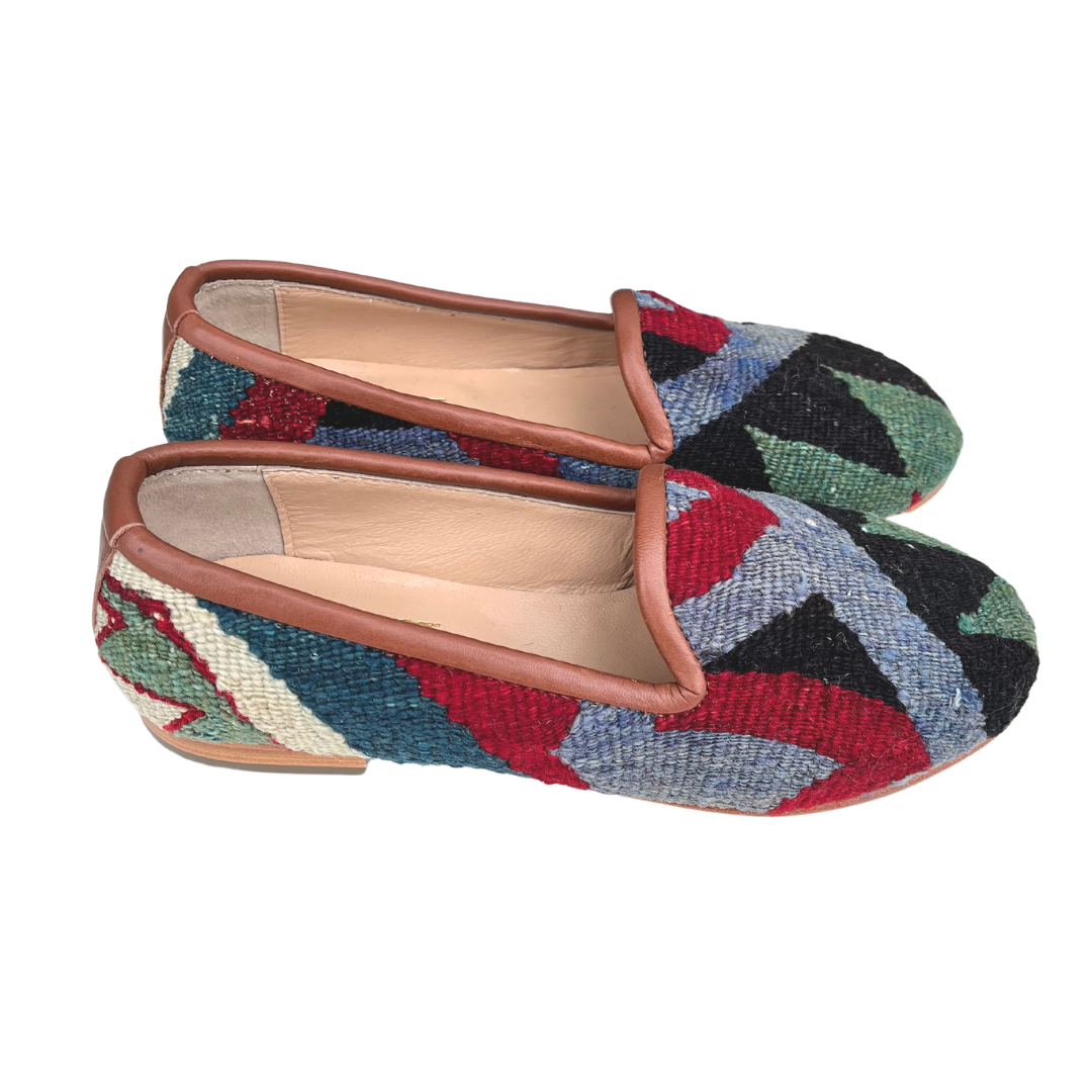 Women's Turkish Kilim Loafers | Blue & Maroon