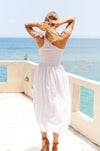 ELF Sienna One-Shoulder Shirred Dress in White Pompom
