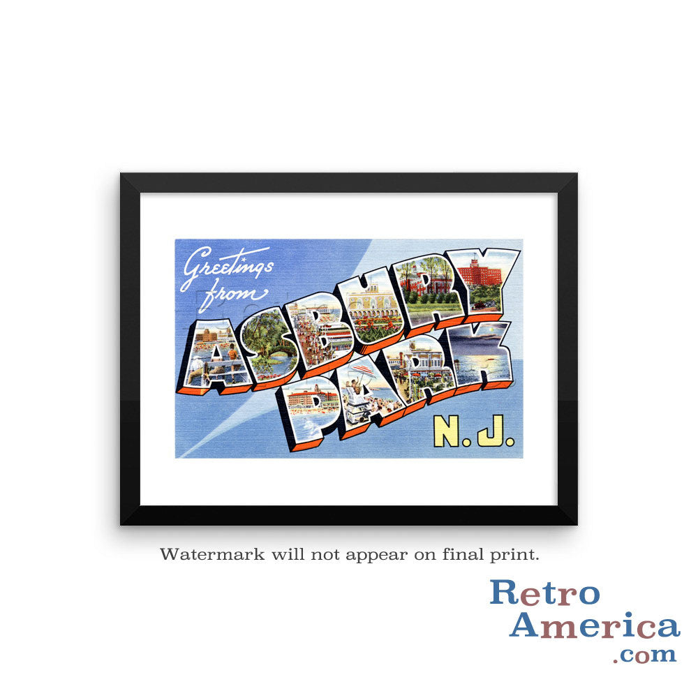 Greetings From Asbury Park New Jersey Nj 1 Postcard Framed Wall Art Retroamerica