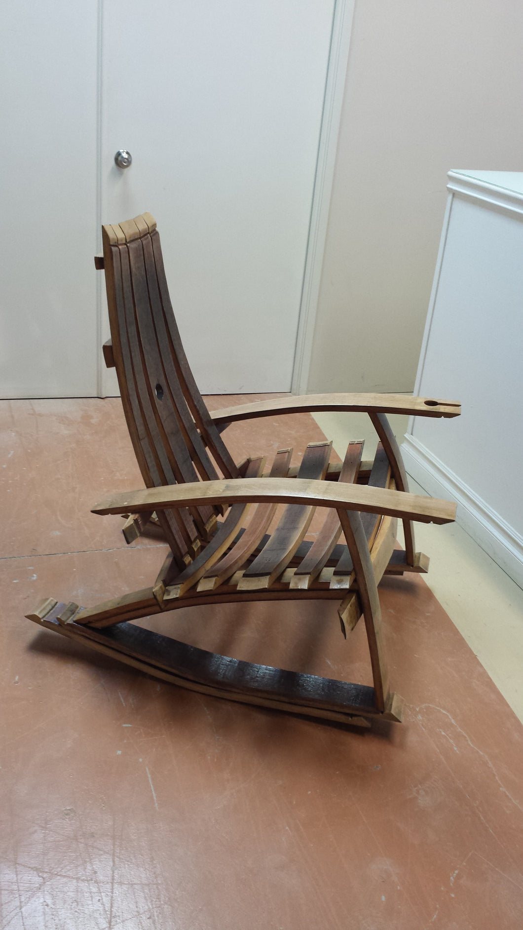 rustic wine barrel adirondack rocking chair