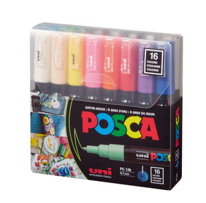 POSCA Paint Marker Set - PC-1M (Extra-Fine Tapered) Set of 16 - MC Art Supplies - Posca Extra Fine Paint Pens