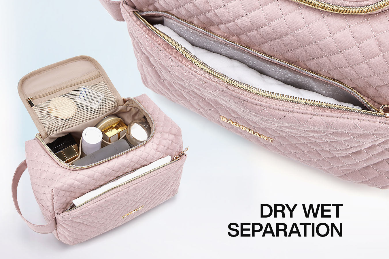 Odelia's TSA toiletry bag's water-resistant front pocket separates wet and dry essentials
