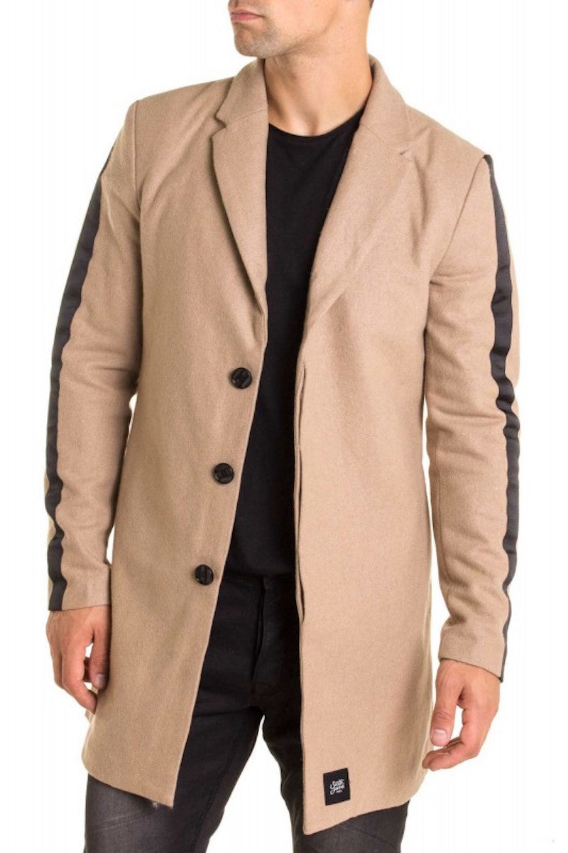 Manteau Laine Bandes Beige Noir Sixth June