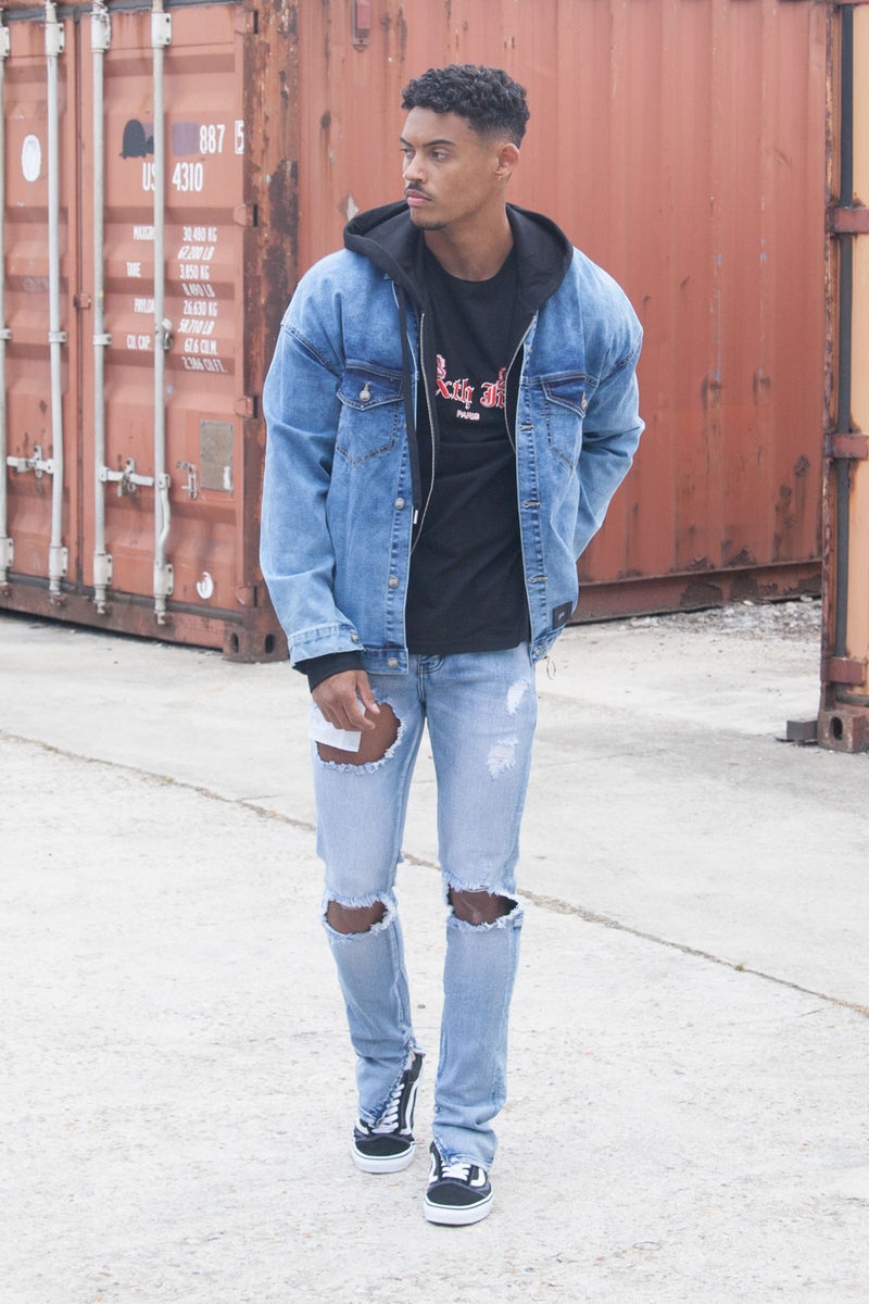 Dropped Shoulders Denim Jacket Blue – Sixth June