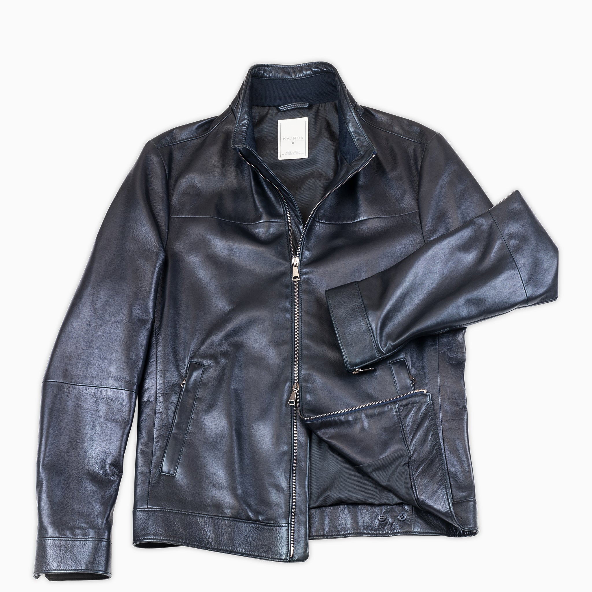 Leon leather bomber jacket (dark blue) — KA/NOA