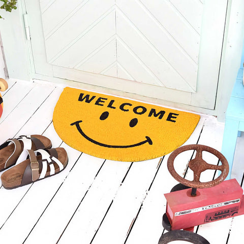 Semi-circular Smiling welcome mat, yellow