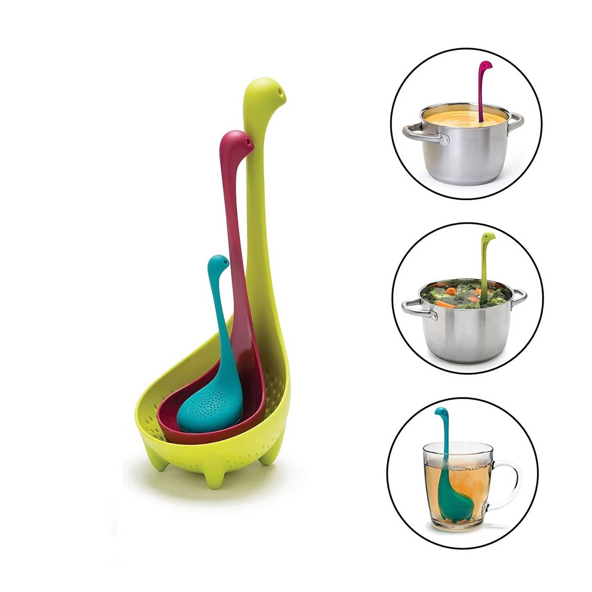  OTOTO The Nessie Family - Pack of 3 Tea Infuser, Soup Ladle,  and Colander - Cute Kitchen Accessories, Cooking Gifts, Funny Kitchen  Gadgets, Kitchen Gifts: Home & Kitchen