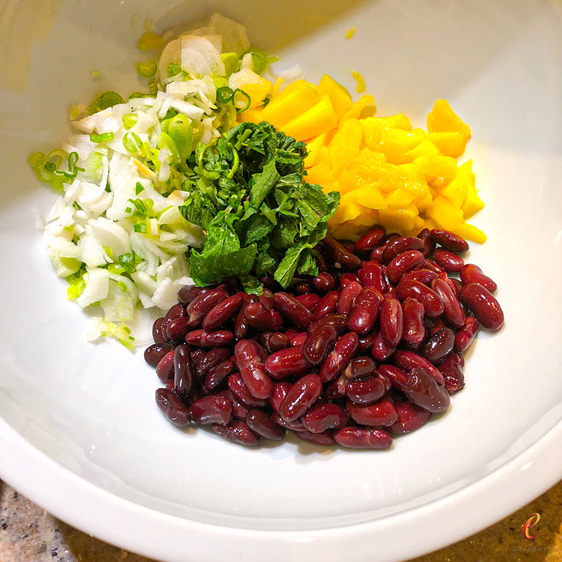 eSeasons Bento Bean Mango & Mint Salad -Ingredients in the bowl