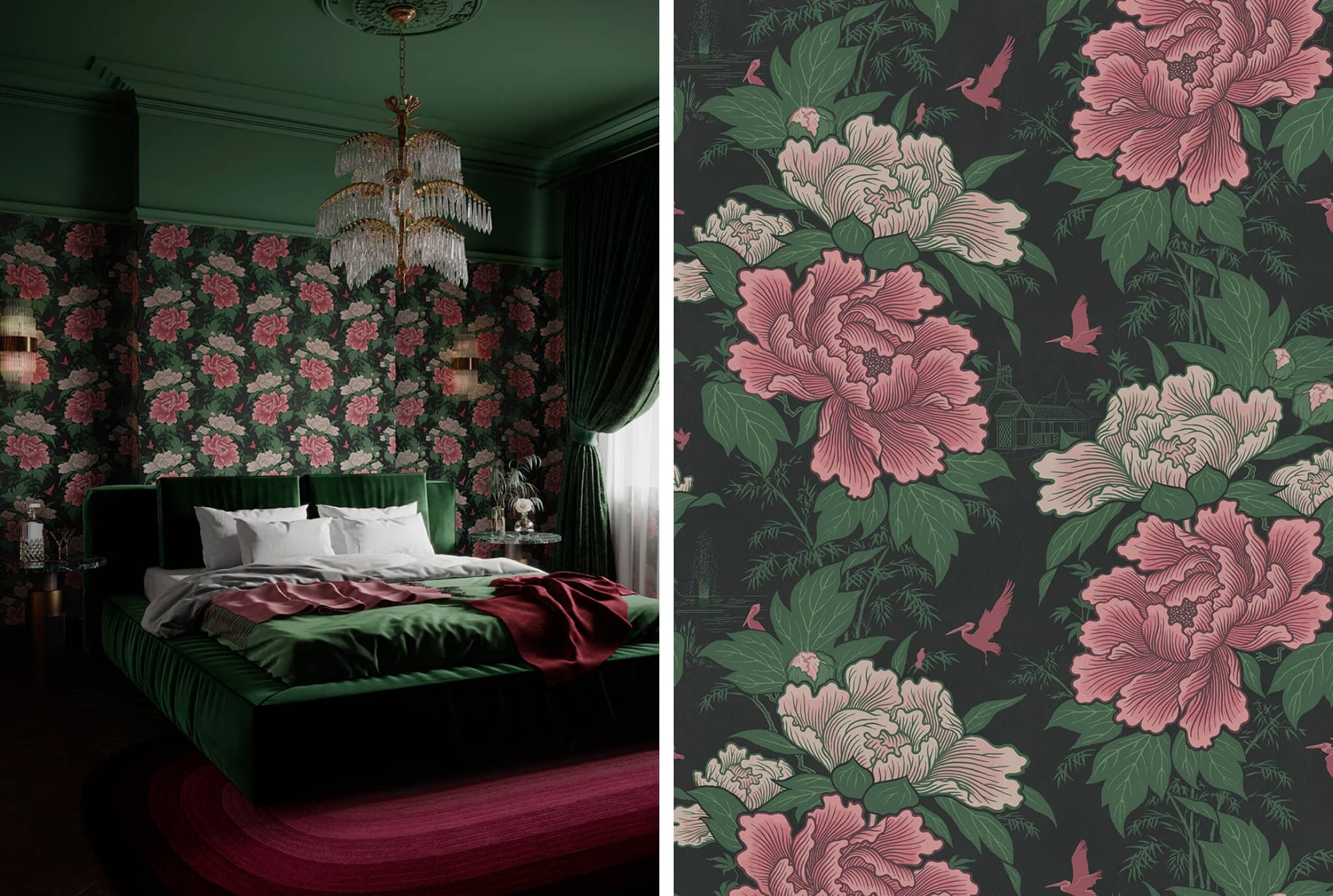 Divine Savages Bloomin' Marvellous green pink floral wallpaper