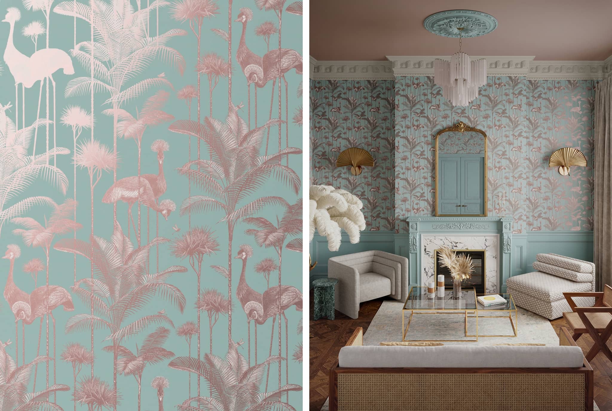 Crane Fonda metallic wallpaper in Aquamarina del Rey