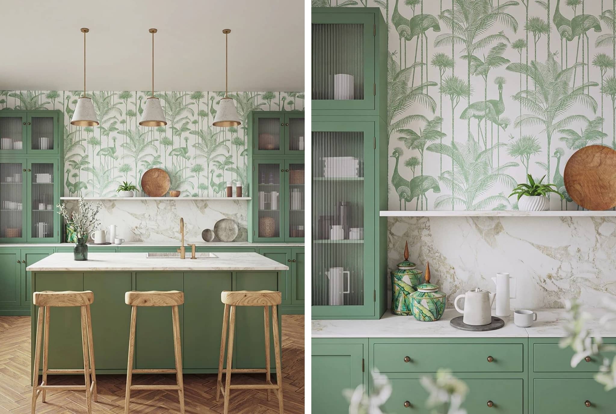 Divine Savages Palm Green Wallpaper kitchen