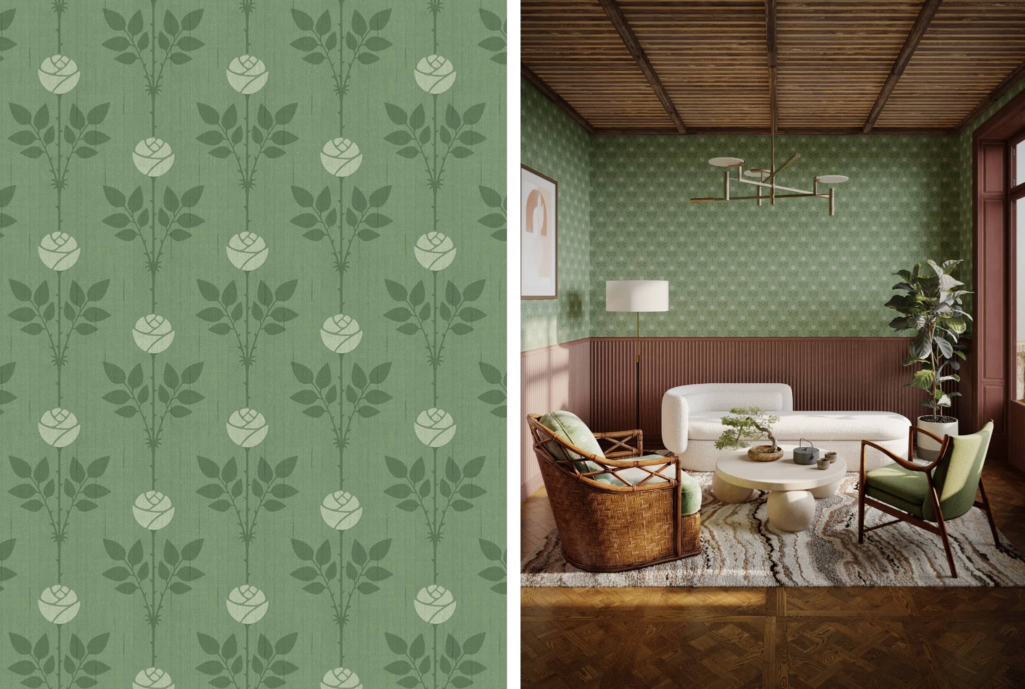 Rozalia Sophia green floral wallpaper