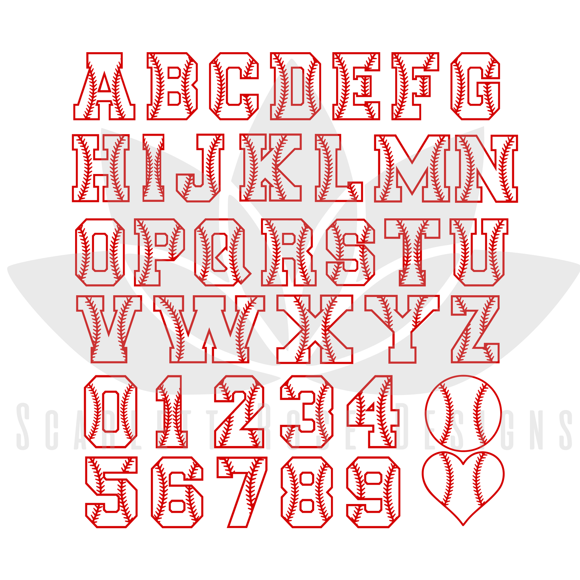 Baseball Font SVG cut file, Letters, Numbers, Monogram Scarlett Rose