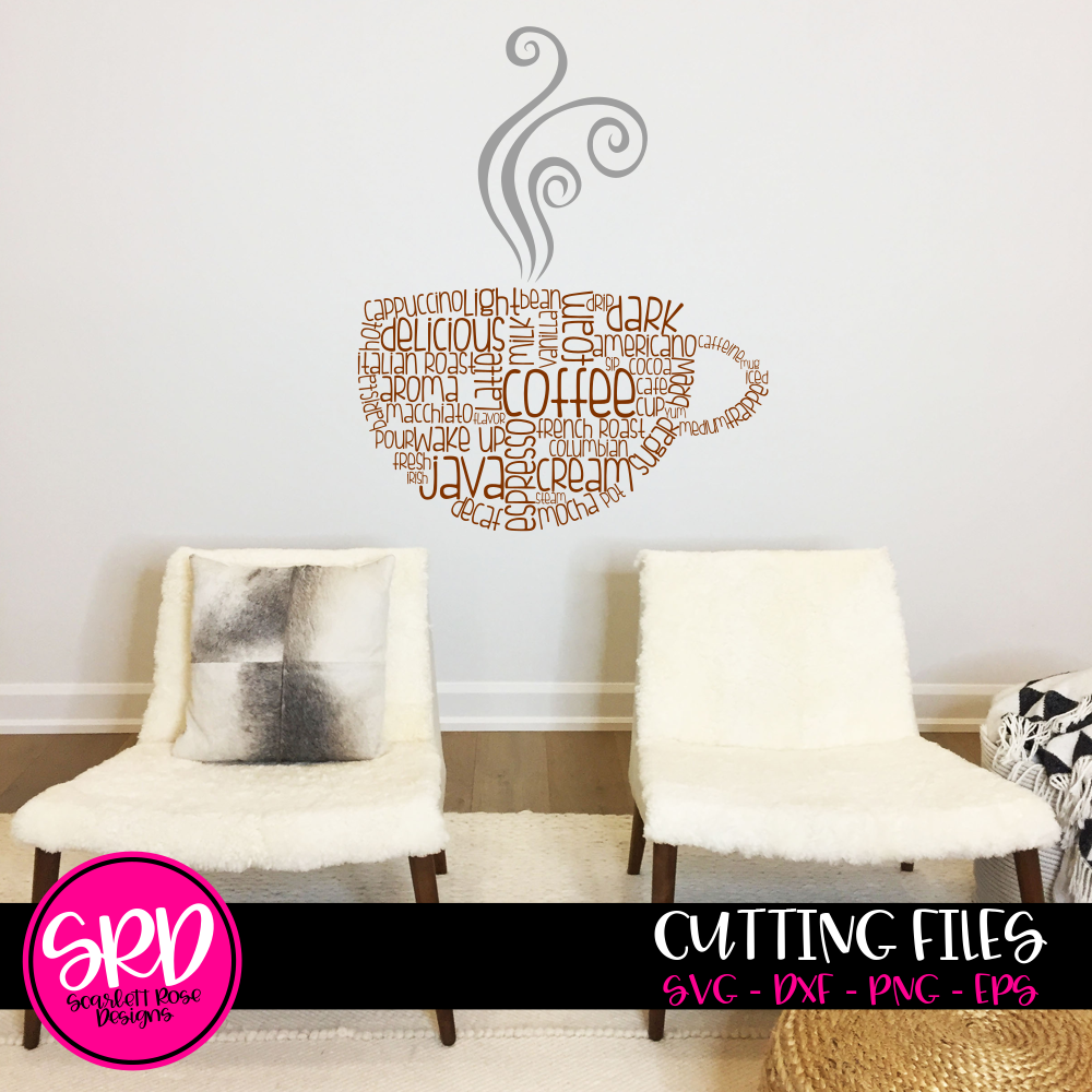 Coffee Cup Decor Word Cloud Art SVG cut file, Coffe ...