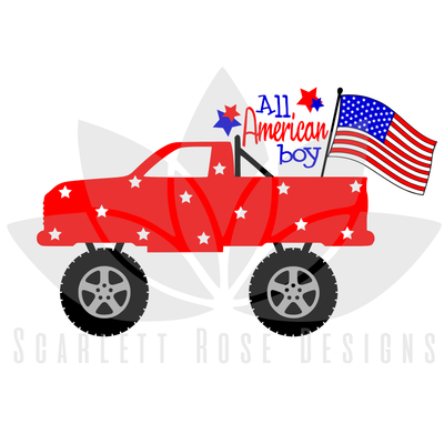 Fourth Of July Svg Cut File All American Boy Flag Monster Truck Scarlett Rose Designs