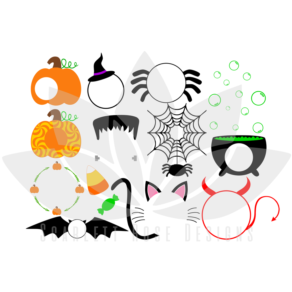 Download Halloween Monogram Frame SVG cut file, Pumpkin, Spider, Frankenstein, Witch SVG - Scarlett Rose ...