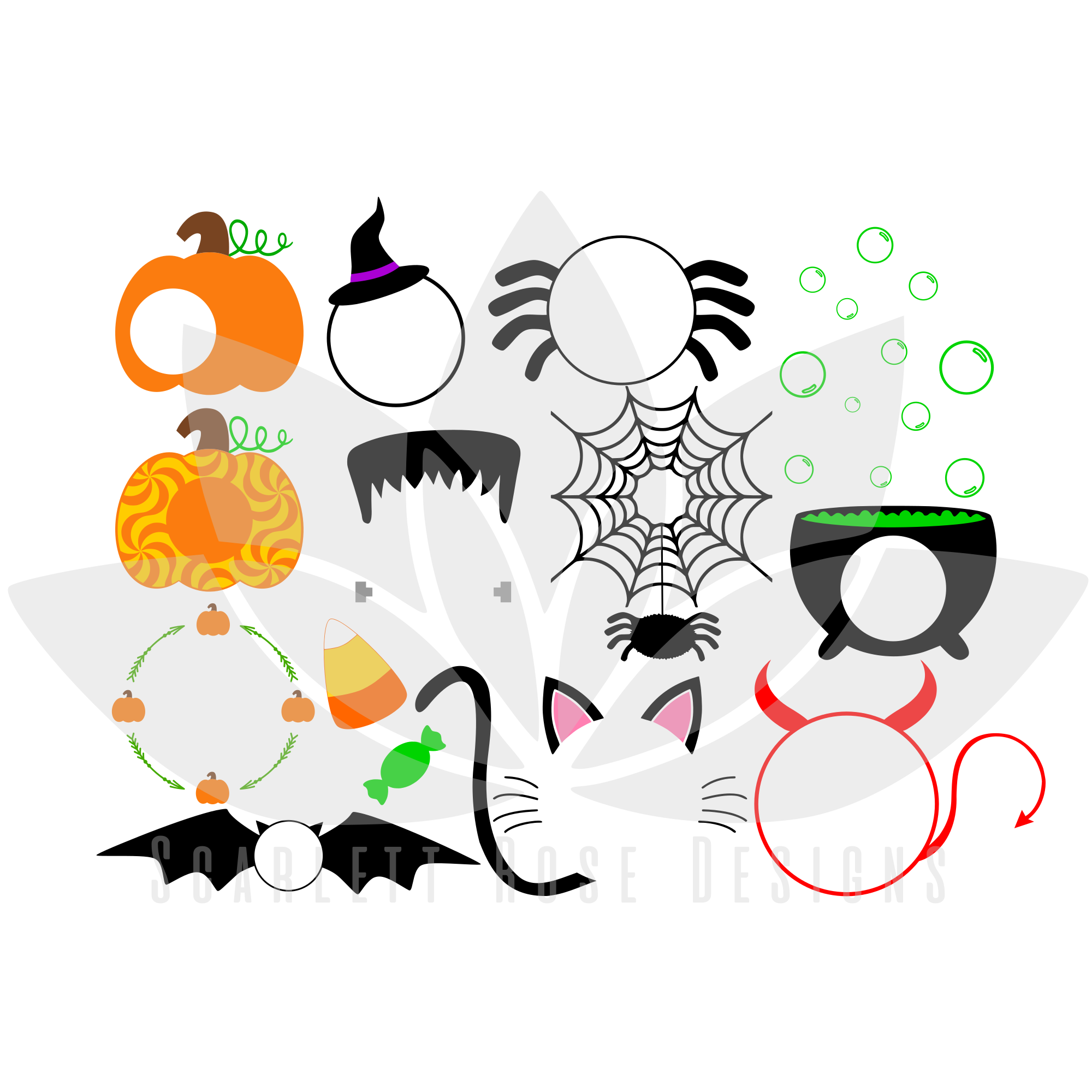 Download Halloween Monogram Frame Svg Cut File Pumpkin Spider Frankenstein Witch Svg Scarlett Rose Designs