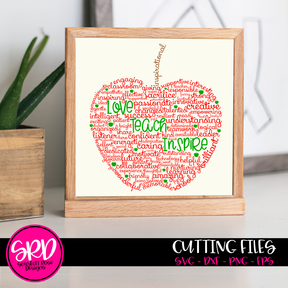 Download Teacher Appreciation Gift Svg Cut File Apple Word Cloud Art Svg Scarlett Rose Designs