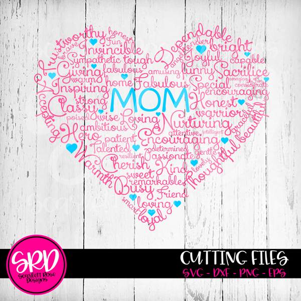 Download Mother's Day SVG cut file, Best Mom Heart Word Cloud - Scarlett Rose Designs