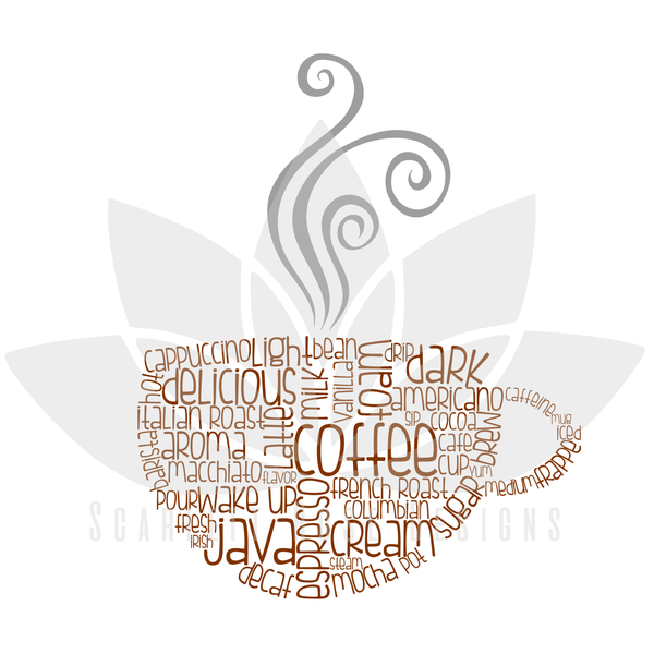 Download Coffee Cup Decor Word Cloud Art SVG cut file, Coffe Kitchen decor SVG - Scarlett Rose Designs