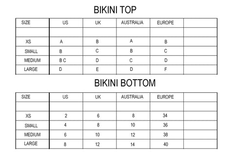 Size chart guide – Harem swimwear