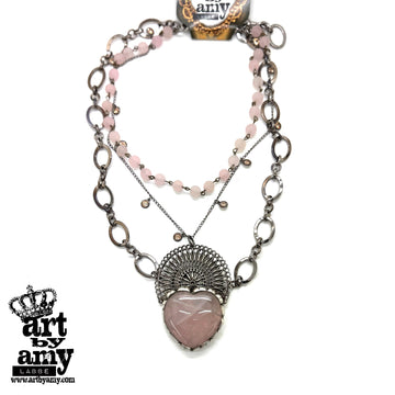 Evangeline Pink Rose Necklace by Art by Amy