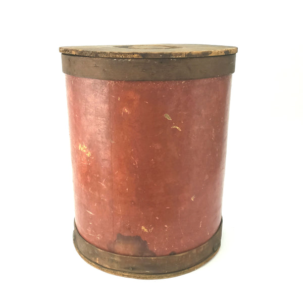 Antique Country Store Mercantile Storage Container with Lid 14 1/2" Red with Green