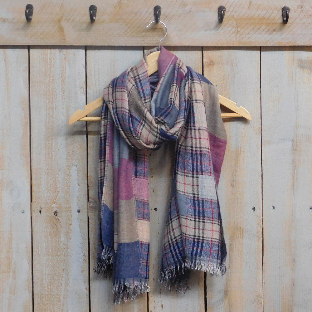 pink and gray plaid scarf