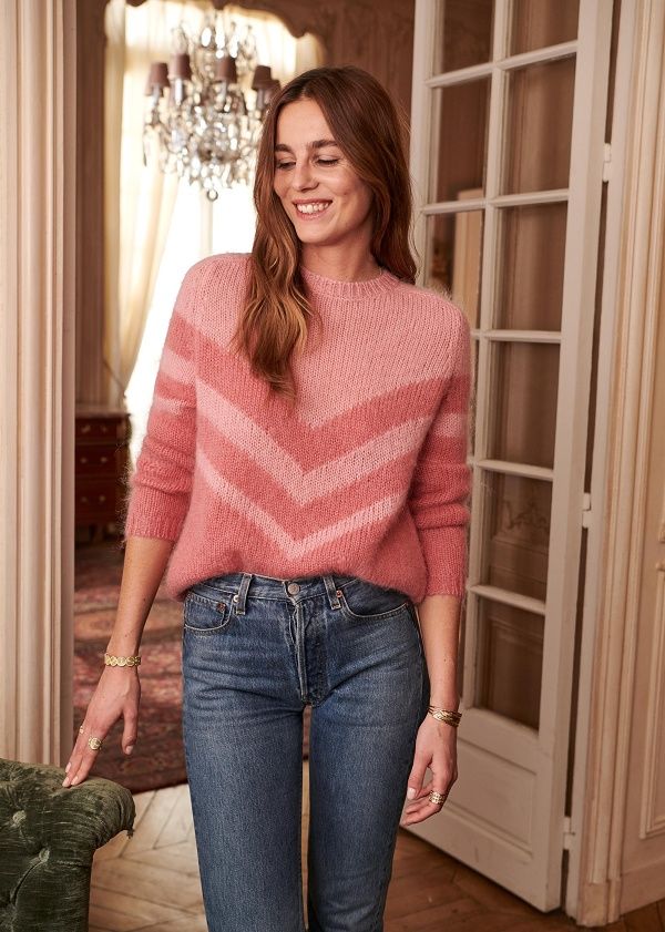 sesame pink chevron joy jumper sweater on model