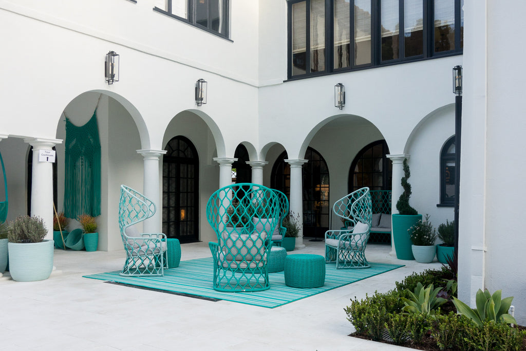 outdoor garden pool area of Pasadena showcase design house Altadena