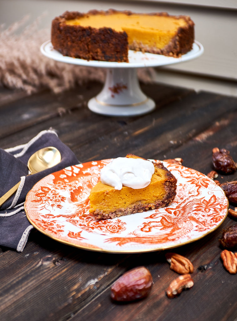 pumpkin pie closeup on plate