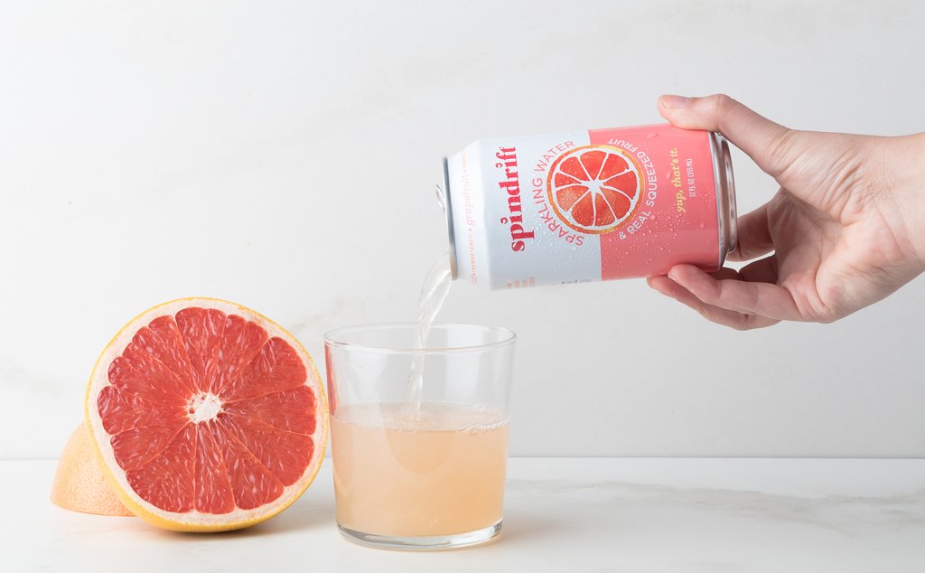 spindrift grapefruit seltzer drink poured into glass