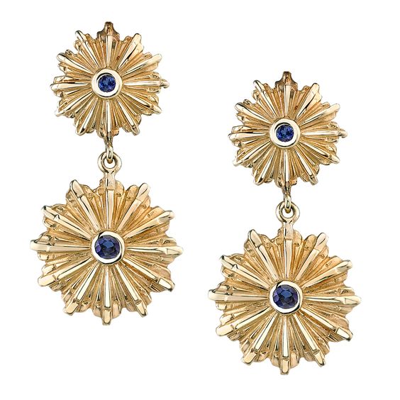 blue sapphire Art Deco starburst drop earrings