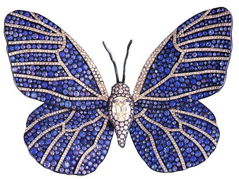 Joel robuchon butterfly sapphire and diamond brooch