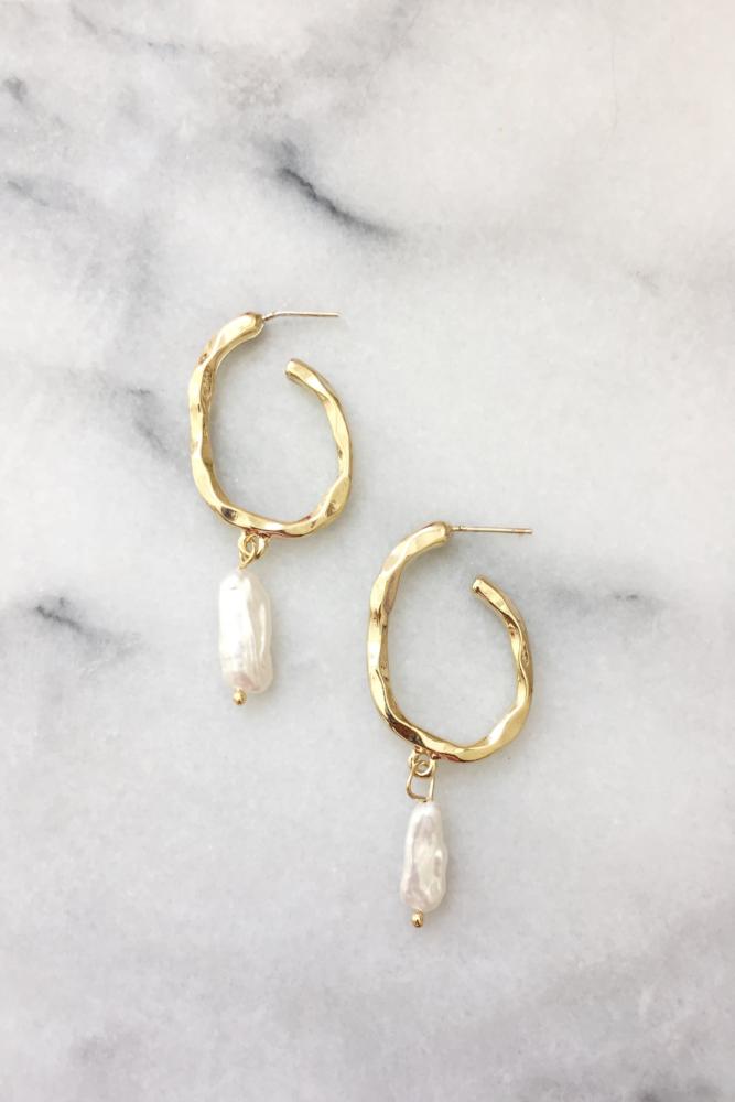 pearl hoop earrings gold