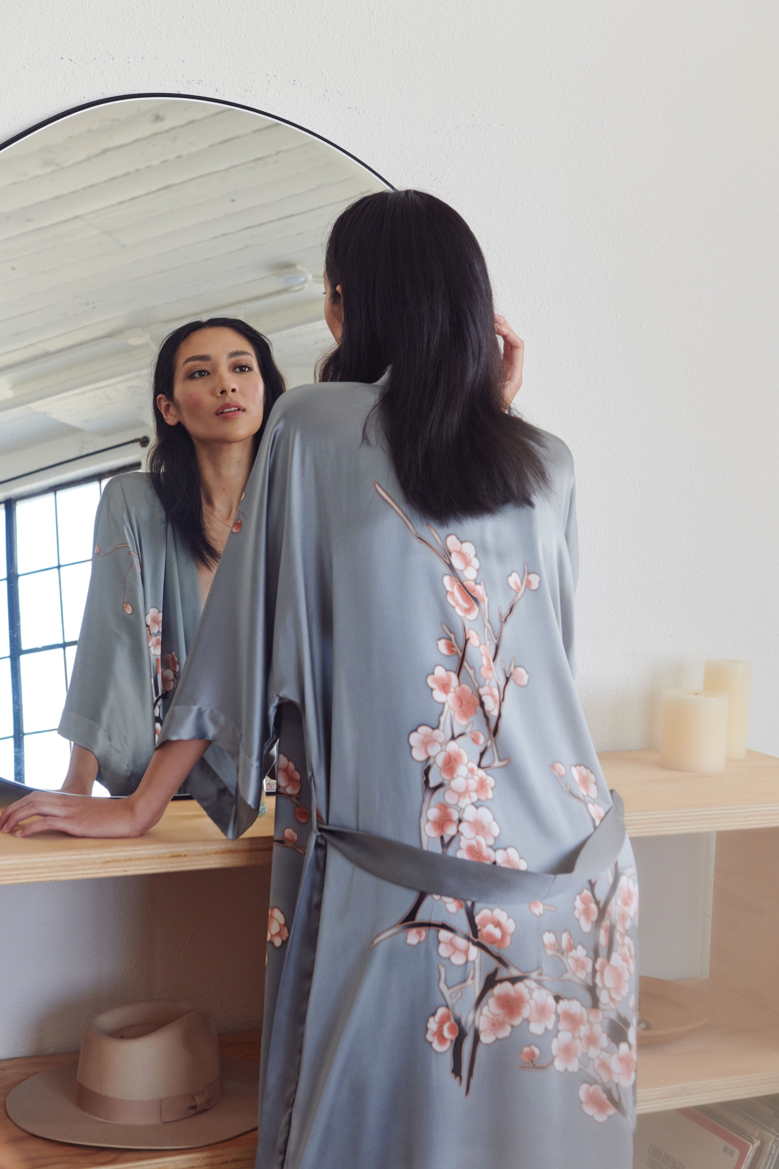 Handpainted Cherry Blossom Kimono Robe