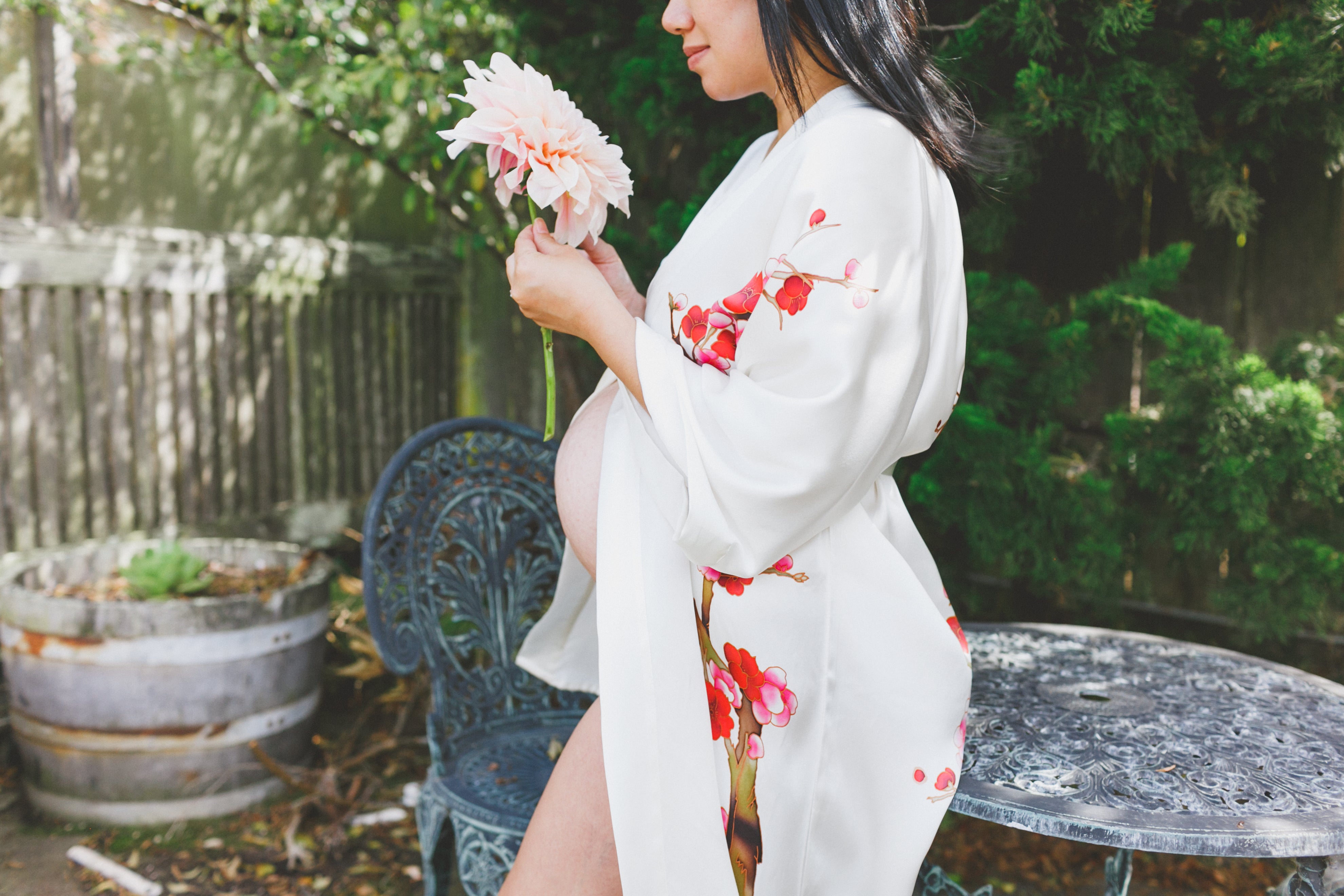 Handpainted Silk Cherry Blossom Kimono Robe