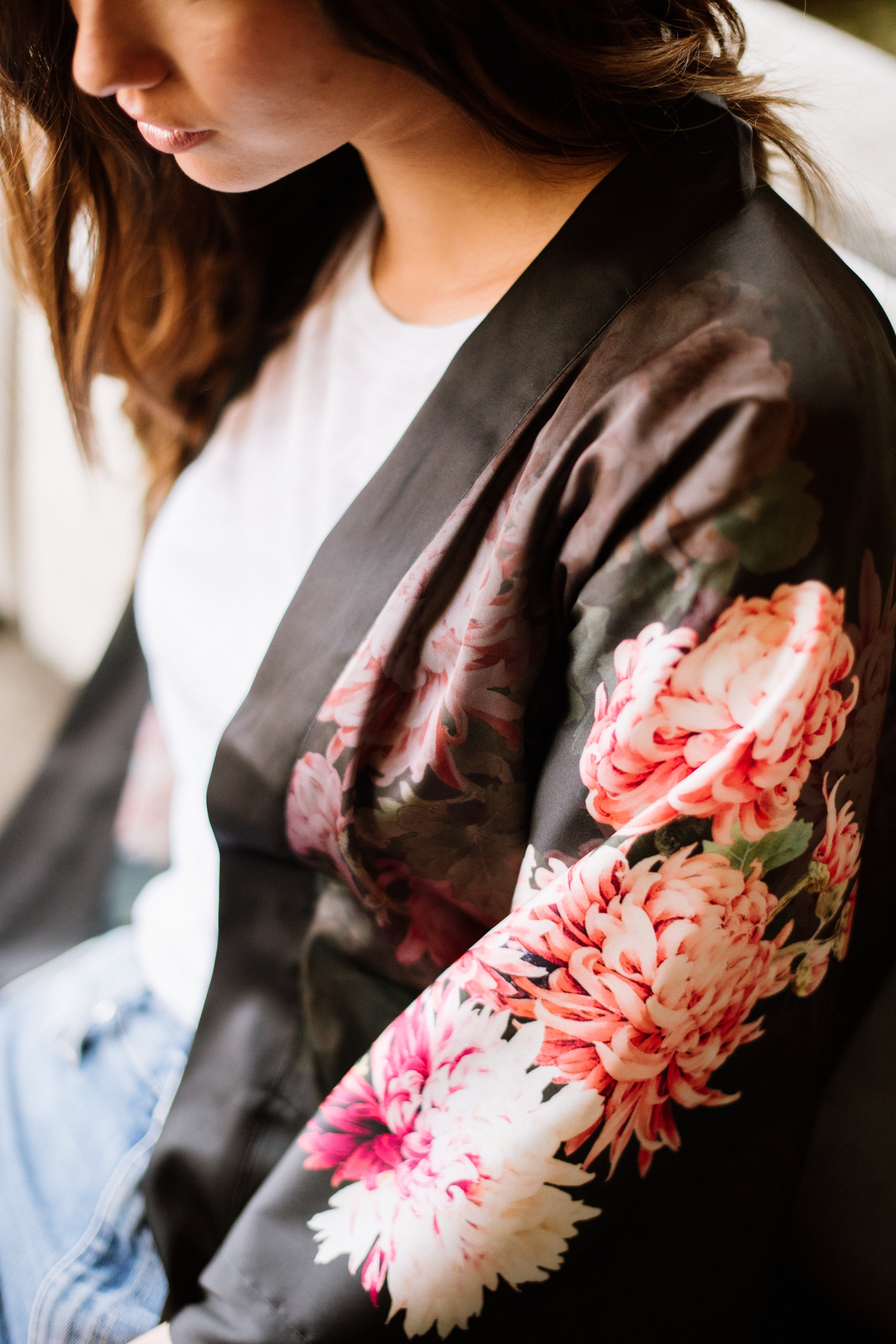 Coral Chrysanthemum Kimono Robe