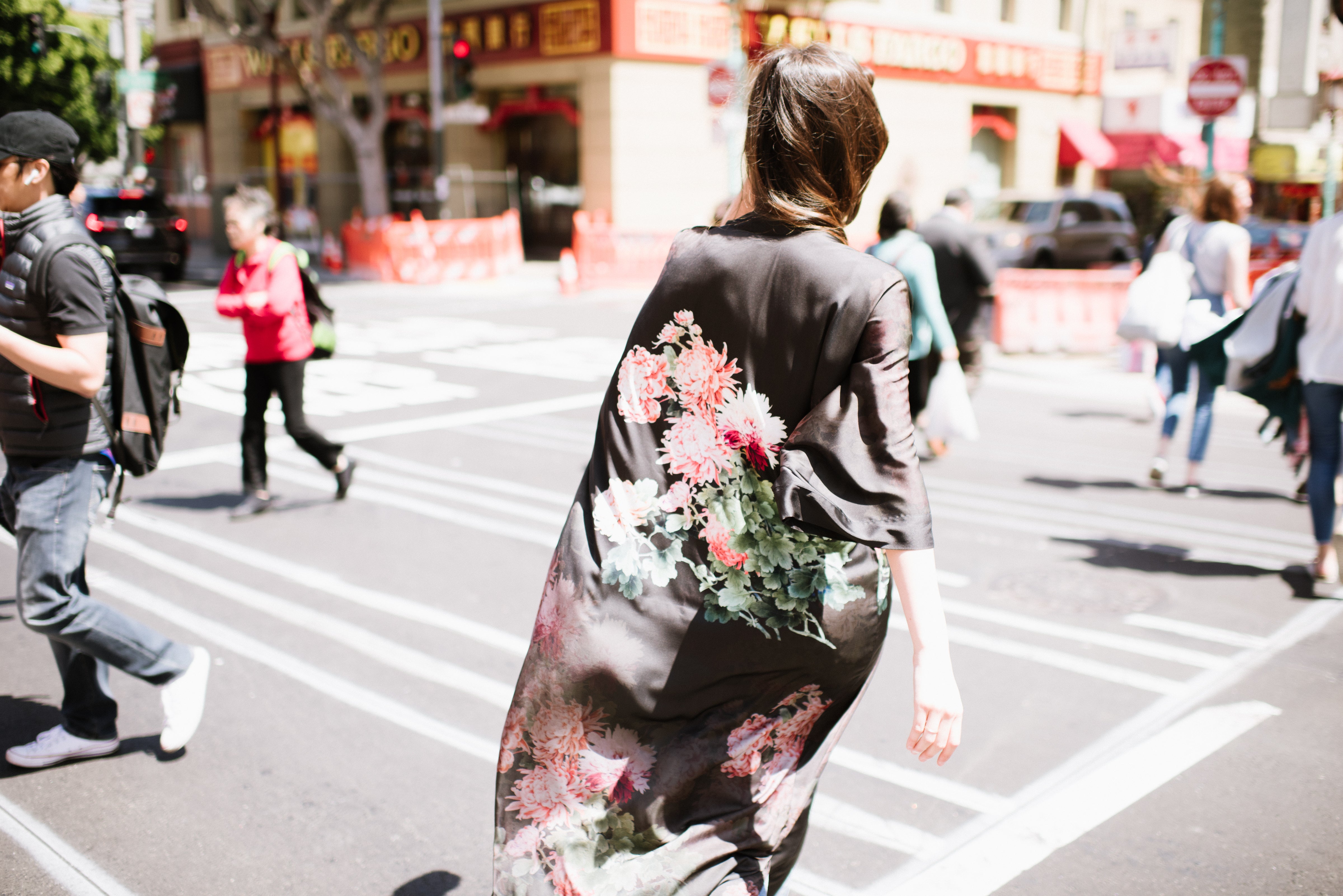 Coral Chrysanthemum Kimono Robe