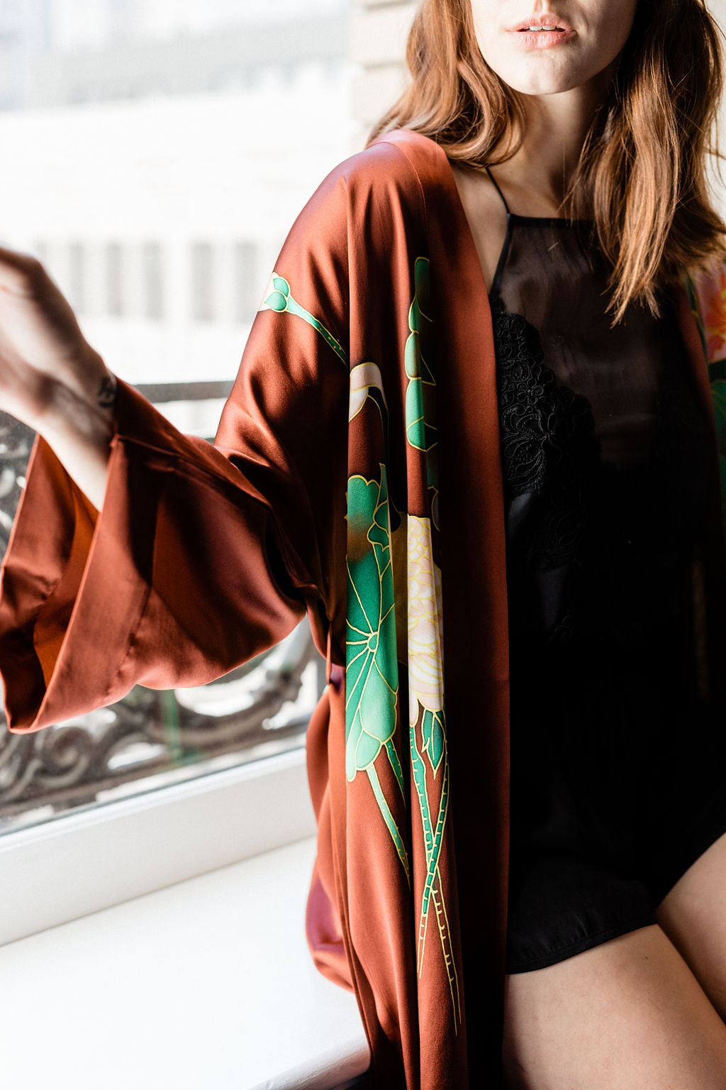 Handpainted Crane Kimono Robe