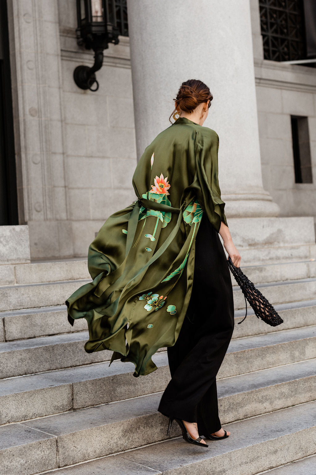 Handpainted Silk Crane Kimono Robe