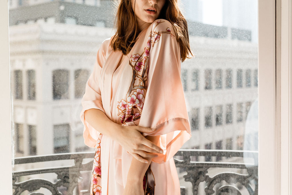 Handpainted Cherry Blossom Kimono Robe