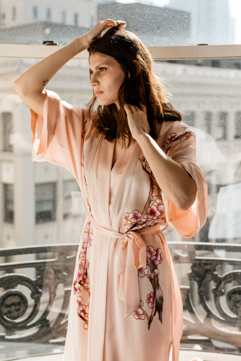 Handpainted Cherry Blossom Kimono Robe