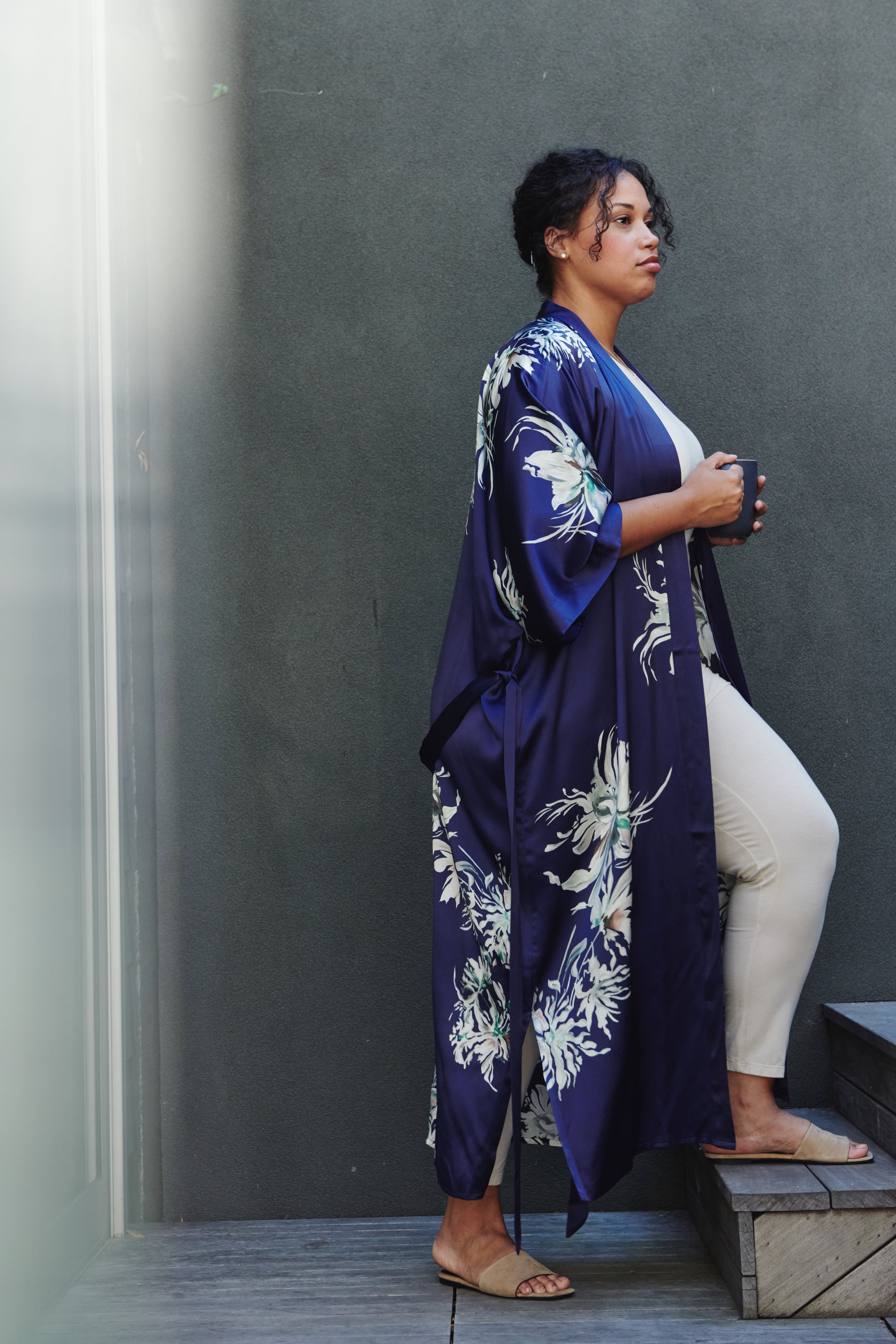 Washable Silk Yuri Long Kimono Robe (Plus Size)